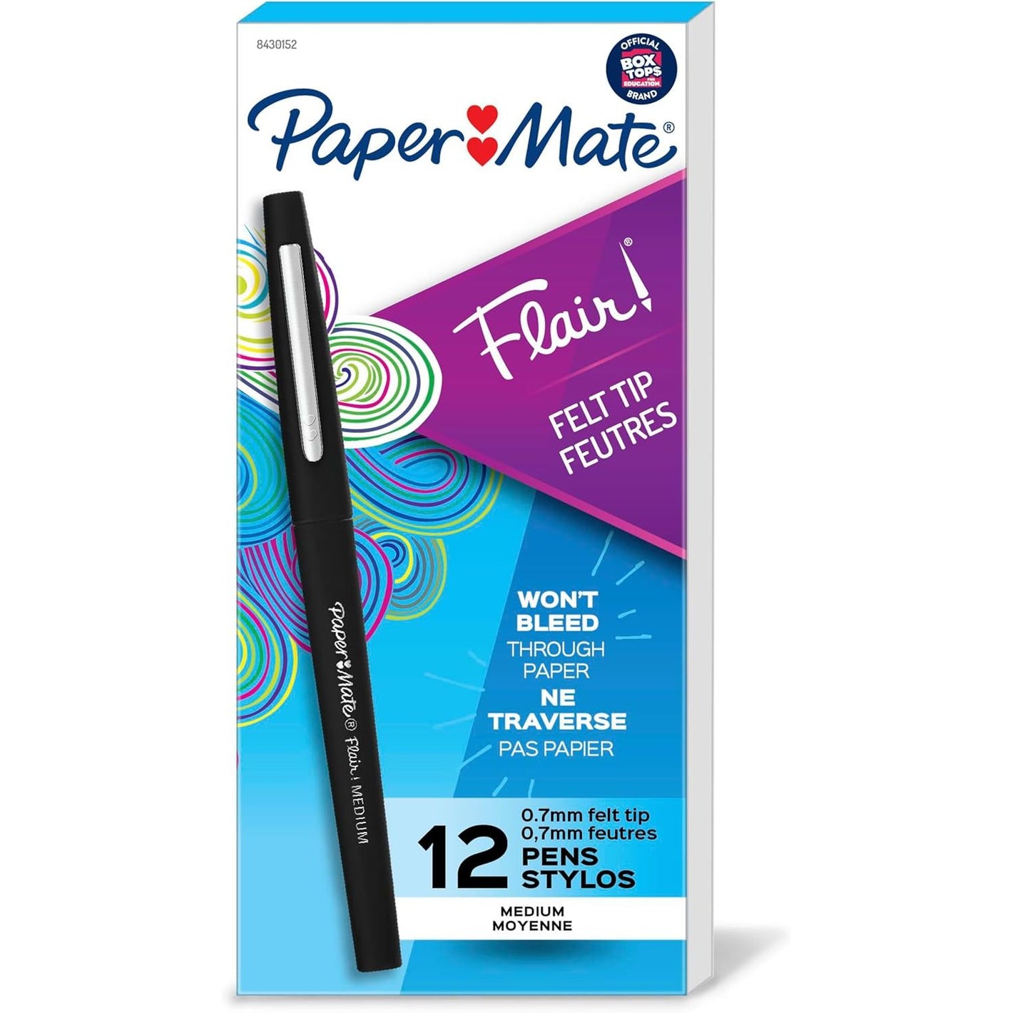 Paper Mate Flair Felt Tip Pens, Medium Point (0.7mm), Black, 12 Count
