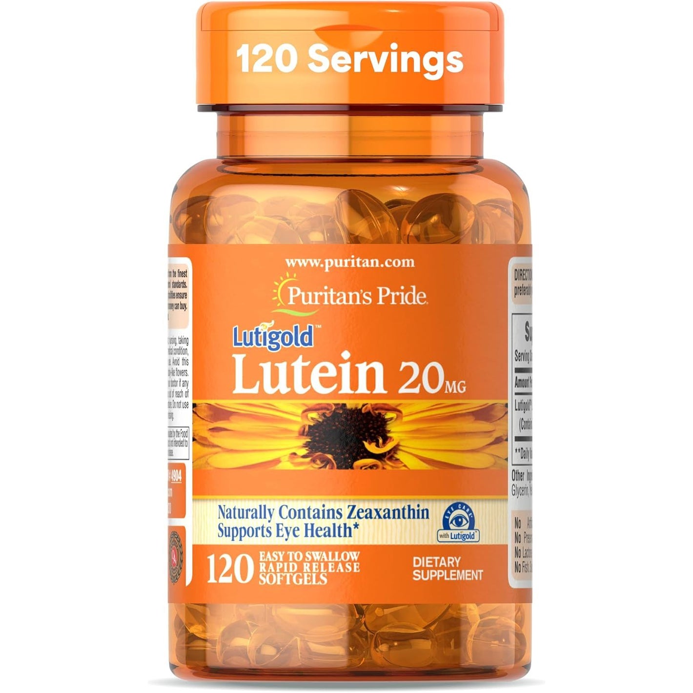 Puritan's Pride Premium Lutigold™ Lutein Carotenoid 20mg with Zeaxanthin for Men and Women, Dietary Supplement for Eye Health Support, 8 Month Supply, 120 Easy-to-Swallow Softgels