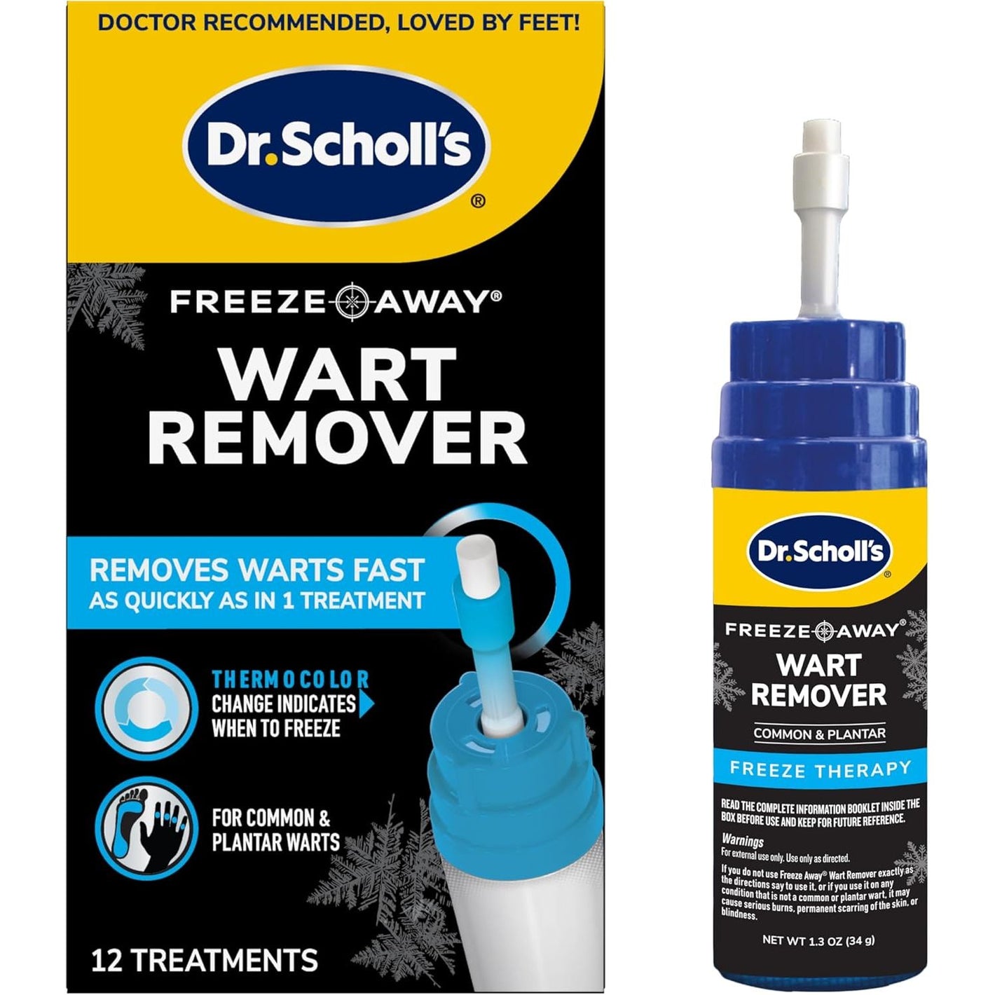 Dr. Scholl's Freeze Away Wart Remover for Hands & Feet, 12 ct – Removes Warts Fast in as Little as 1 Treatment, Fast-Acting Treatment for Common and Plantar Wart Removal, Safe to Use on Kids Ages 4+