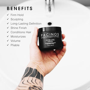 Pacinos Pomade - Flexible Hold, Frizz Control - High Shine Pomade for All Hair Types - 4oz