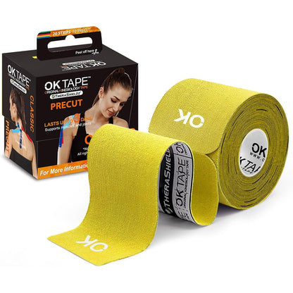 OK TAPE Kinesiology Tape 10 inches Precut, 20 Strips, Cotton Elastic Athletic Tape Latex Free, 2in x 16ft, Black
