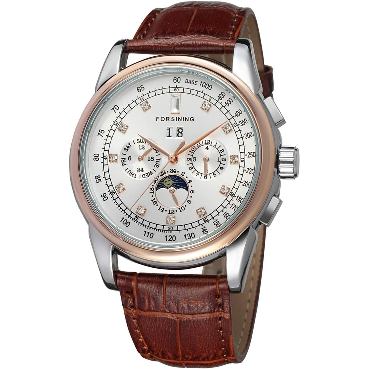 Buy now FORSINING Men's Automatic Self Winding Moon Phase Watch with Brown Leather Strap Analogue Display FSG319M3T4 at indiglob india