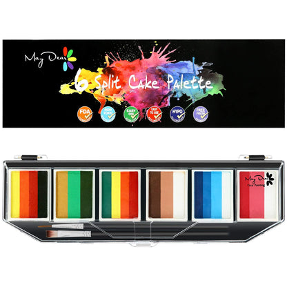 Maydear Face Painting Kit for Kids & Adults with 6 Colors Split Cake Palette, 2 Brushes, Safe & Non-Toxic Water Based Makeup Face Paint Kit