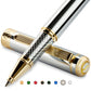 Buy now Scriveiner Black Lacquer Rollerball Pen - Stunning Luxury Pen, Real Gold Plating, Schmidt Ink Refill, Best Roller Ball Gift Set for Men & Women, Professional, Executive Office, Nice Pens 10. Silver Chrome with Gold at indiglob india