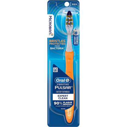 Oral-B Pulsar Pro-Health Expert Clean, Battery electric toothbrush, 2 count MEDIUM toothbrush pack, removes plaque, travel essentials tooth brush