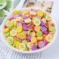 100 Pack Fruit Slime Charms Resin Flatbacks Buttons Polymer Clay Beads for Miniature Fairy Garden Hair Accessories DIY Scrapbooking Phone Case (Multi)