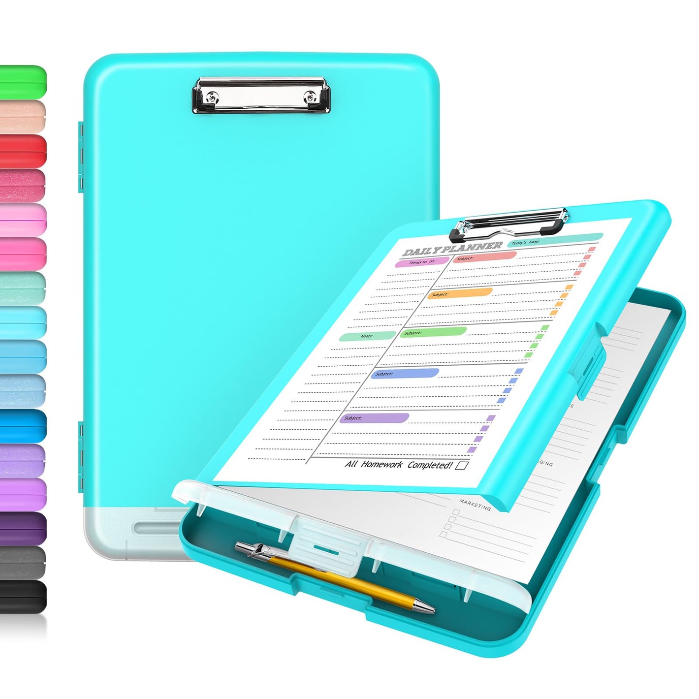 Buy now Sooez Clipboard with Storage, Clip Board 8.5 x 11 with Pen Holder, Plastic Organization Case Box for Letter Legal A4 Size Paper, Low Profile Clip, Nurses Teachers Must Haves, School & Office Supplies at indiglob india