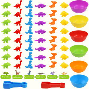Counting Toys Matching Game for Kids with Sorting Bowls Sensory Toys Color Classification Game Set Early Learning Toddler Preschool Montessori Educational Toys for 3 4 5 Years Old-Dinosaurs