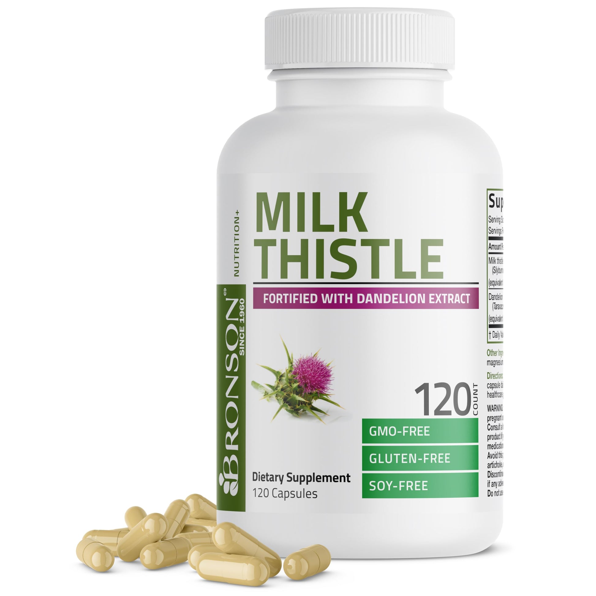 Buy now Bronson Milk Thistle Silymarin Marianum & Dandelion Extract Liver Health Support, Antioxidant Support, Detox, 250 Capsules at indiglob india