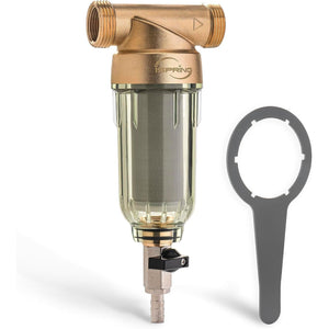iSpring WSP-50 Reusable Whole House Spin Down Sediment Water Filter, 50 Micron Flushable Prefilter Filtration, 1" MNPT + 3/4" FNPT, Lead-Free Brass