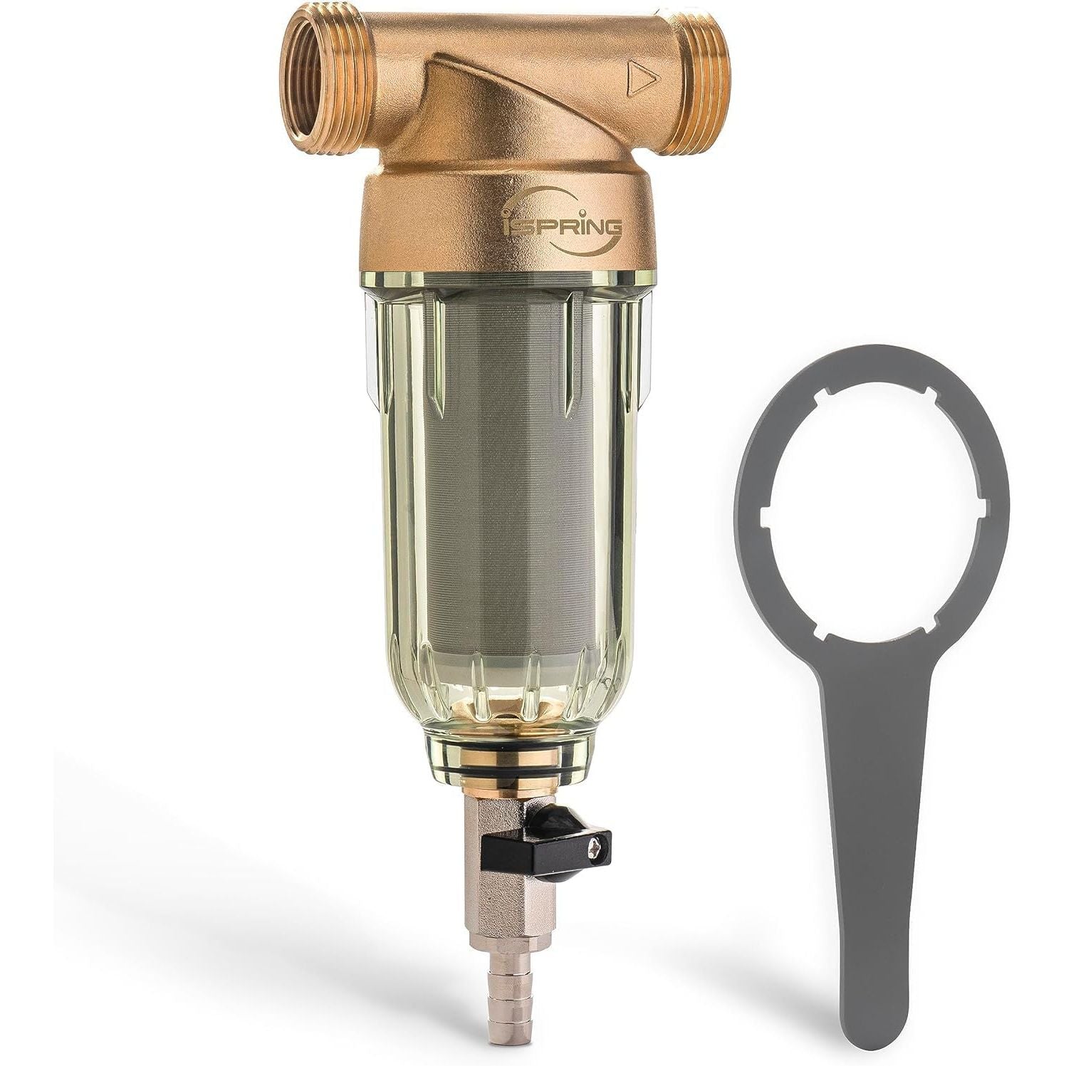 Buy now iSpring WSP-50 Reusable Whole House Spin Down Sediment Water Filter, 50 Micron Flushable Prefilter Filtration, 1" MNPT + 3/4" FNPT, Lead-Free Brass 50 Micron at indiglob india