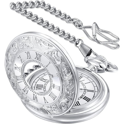LYMFHCH Vintage Pocket Watch Roman Numerals Scale Quartz Pocket Watches with Chain Christmas Graduation Birthday Gifts Fathers Day