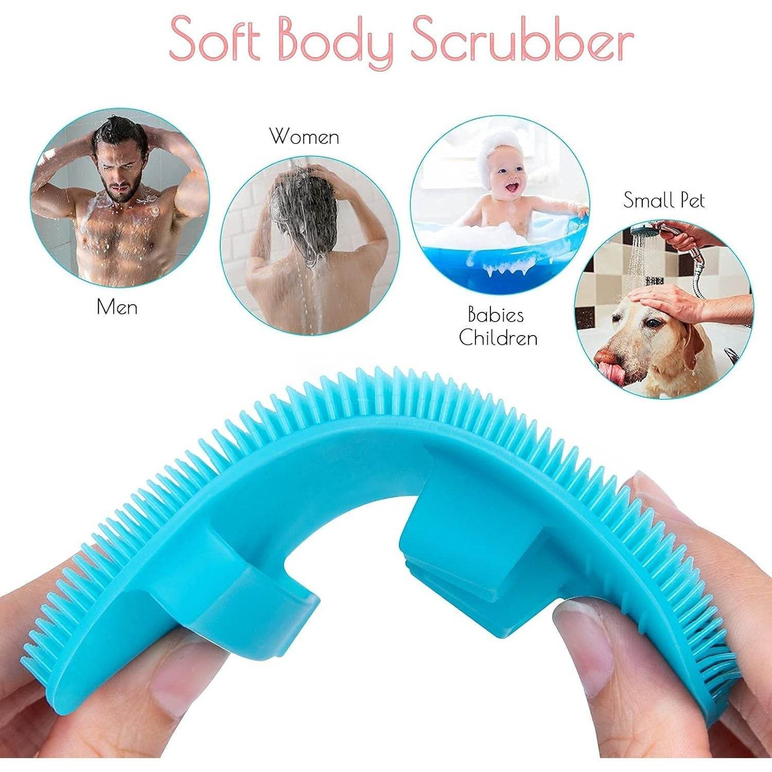 1 Pack Pure Silicone Food-grade Body Brush Shower Cleansing Scrubber Gentle Exfoliating Glove Soft Bristles (Blue) - My Store