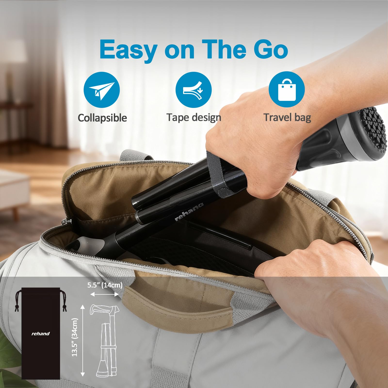 Buy now REHAND Walking Cane - Foldable, Adjustable, Collapsible Walking Canes for Men & Women, Heavy Duty All Terrain Tip, with Travel Bag | Walking Sticks for Seniors & Adults at indiglob india