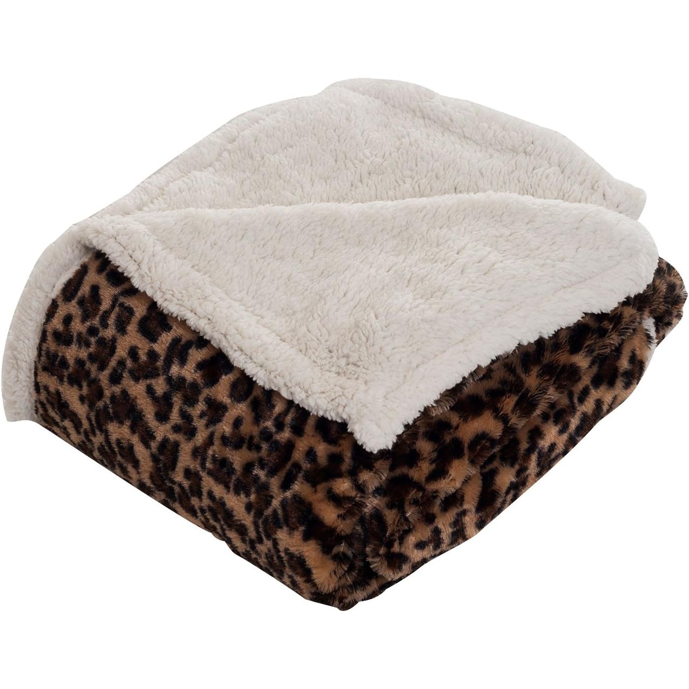 Sherpa Fleece Throw Blanket - 50x60-Inch Machine-Washable Reversible Throw - Fluffy Blankets for Couch, Chair, or Bed by Lavish Home (Leopard)