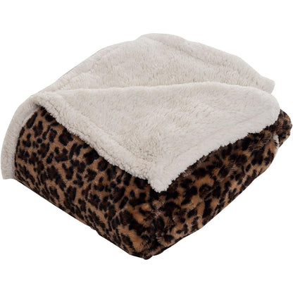 Sherpa Fleece Throw Blanket - 50x60-Inch Machine-Washable Reversible Throw - Fluffy Blankets for Couch, Chair, or Bed by Lavish Home (Leopard)