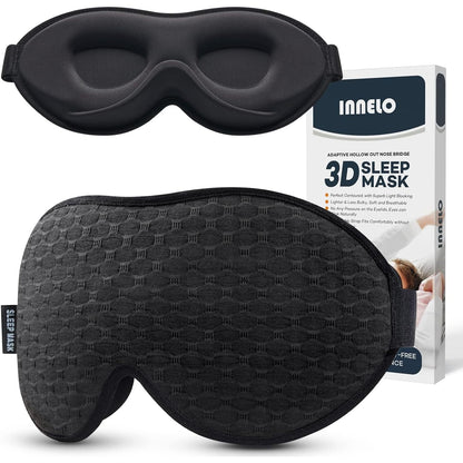 INNELO 3D Contoured Sleep Mask for Side Sleepers, 100% Light Blocking Sleeping Mask for Men & Women, Soft, No Pressure on Eyes, Airplane Blindfold for Travel, Night Eye Cover for Nap, Yoga, Grey