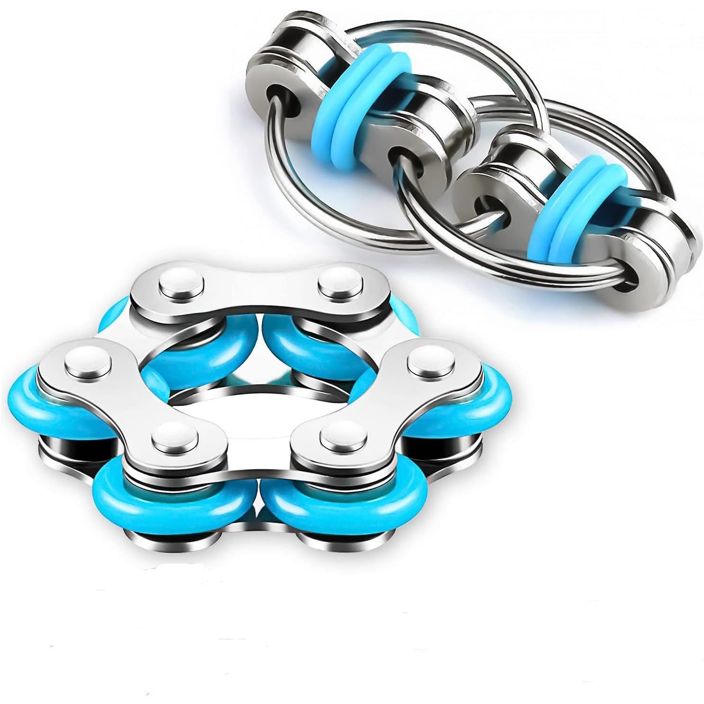 Bike Chain Fidget Toys Set - Six Roller & Key Flippy Chain for ADHD, ADD, Autism, Anxiety Relief for Adults and Teens