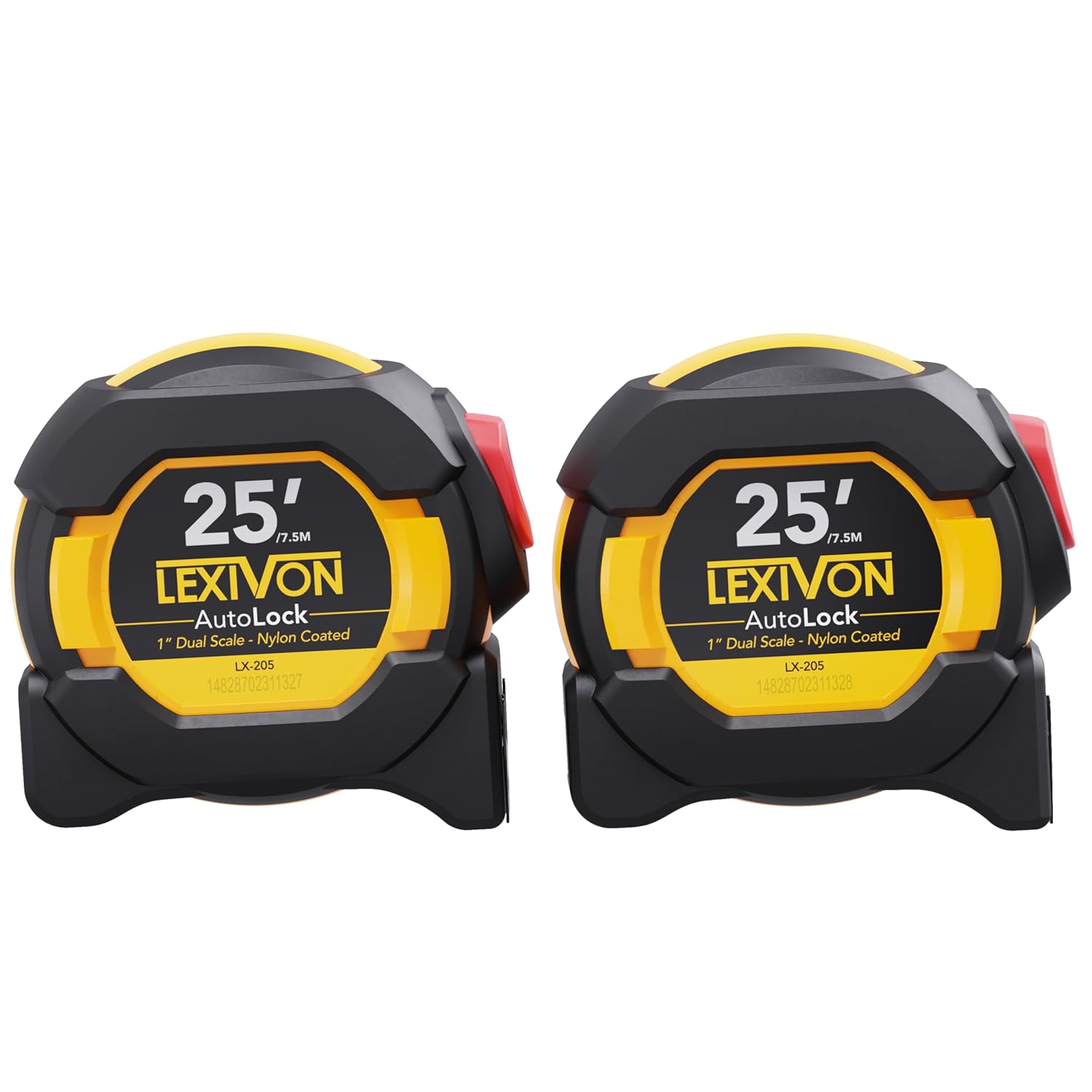 Buy now LEXIVON 25Ft/7.5m AutoLock Tape Measure | 1-Inch Wide Blade with Nylon Coating, Matte Finish White & Yellow Dual Sided Rule Print | Ft/Inch/Fractions/Metric (LX-205) 2-Pack AutoLock at indiglob india