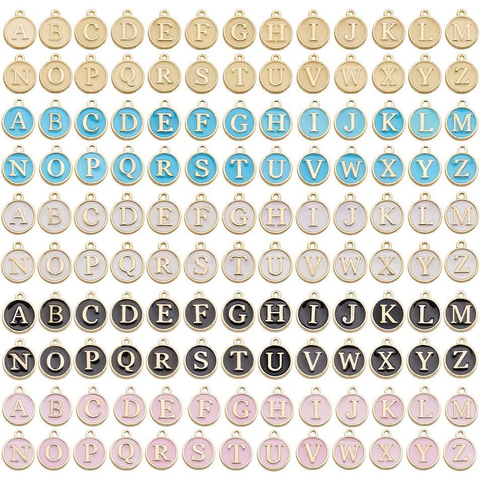 130 Pieces Mixed 5 Color Letter Beads Enamel Metal Letter Charms Double Sided Initial Pendant A-Z Alphabet Charm for Necklace Bracelet Jewelry Making HM504