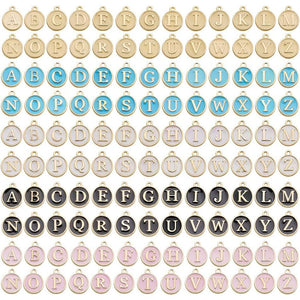 130 Pieces Mixed 5 Color Letter Beads Enamel Metal Letter Charms Double Sided Initial Pendant A-Z Alphabet Charm for Necklace Bracelet Jewelry Making HM504