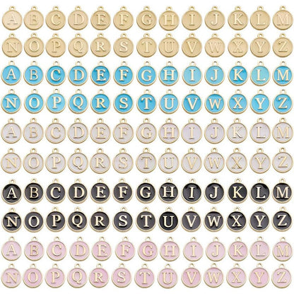 130 Pieces Mixed 5 Color Letter Beads Enamel Metal Letter Charms Double Sided Initial Pendant A-Z Alphabet Charm for Necklace Bracelet Jewelry Making HM504