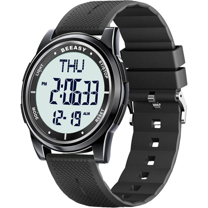 Beeasy Digital Watch Waterproof with Stopwatch Alarm Countdown Dual Time, Ultra-Thin Super Wide-Angle Display Digital Wrist Watches for Men Women