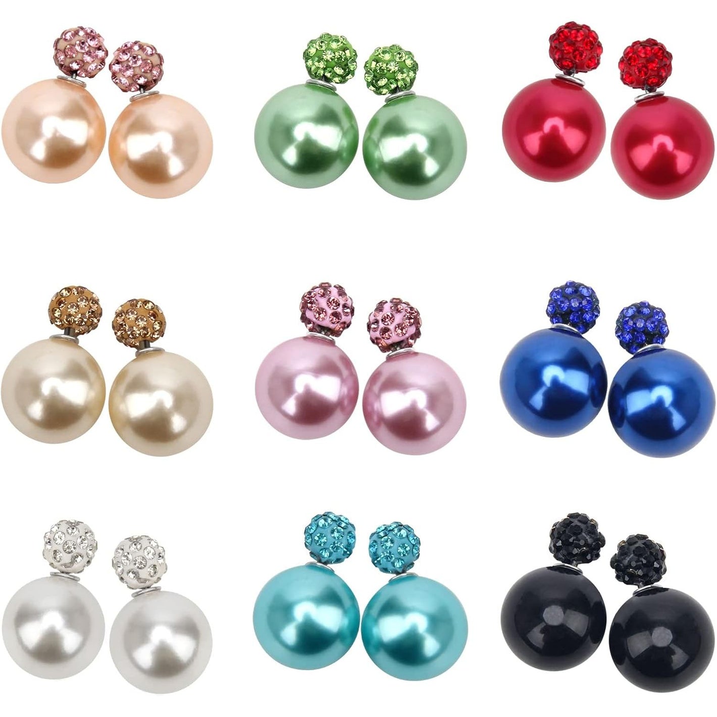 Buy now AHIER 9 Pairs Bling Rhinestone Polymer Clay Studs Pearl Button Earrings, Double Ball Earring, Jewelry Piercing Ear Ring at indiglob india