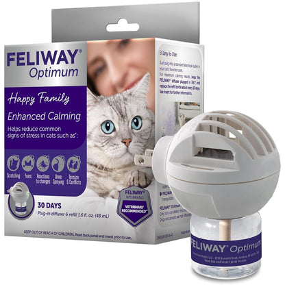 FELIWAY® Optimum 30 Day Cat Calming Plug In Pheromone Diffuser Starter Kit, 48ml - Helps Reduce Common Signs of Stress in Cats & Kittens, Enhanced Calming