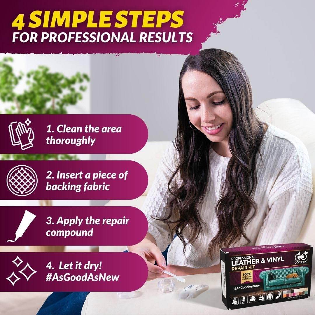 COCONIX Leather & Vinyl Repair Kit | Fix Tears, Holes, Scratches, and Peeling on Leather and Vinyl Furniture, Car Seats, and Jackets | Easy Application with Customizable Colors - My Store