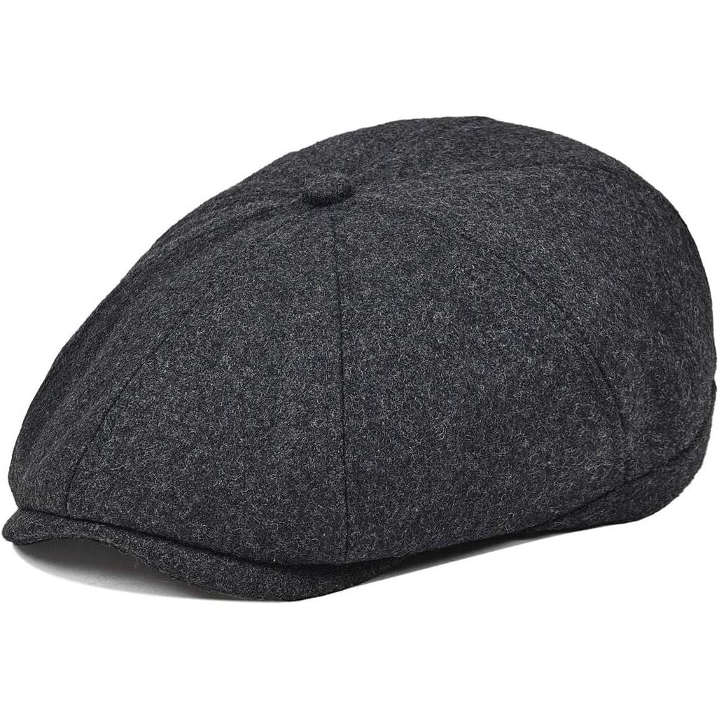 VOBOOM Men Wool Blend 8 Panel Newsboy Cap Herringbone Cabbie Flat Tweed Hat