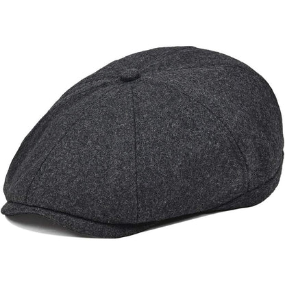 VOBOOM Men Wool Blend 8 Panel Newsboy Cap Herringbone Cabbie Flat Tweed Hat