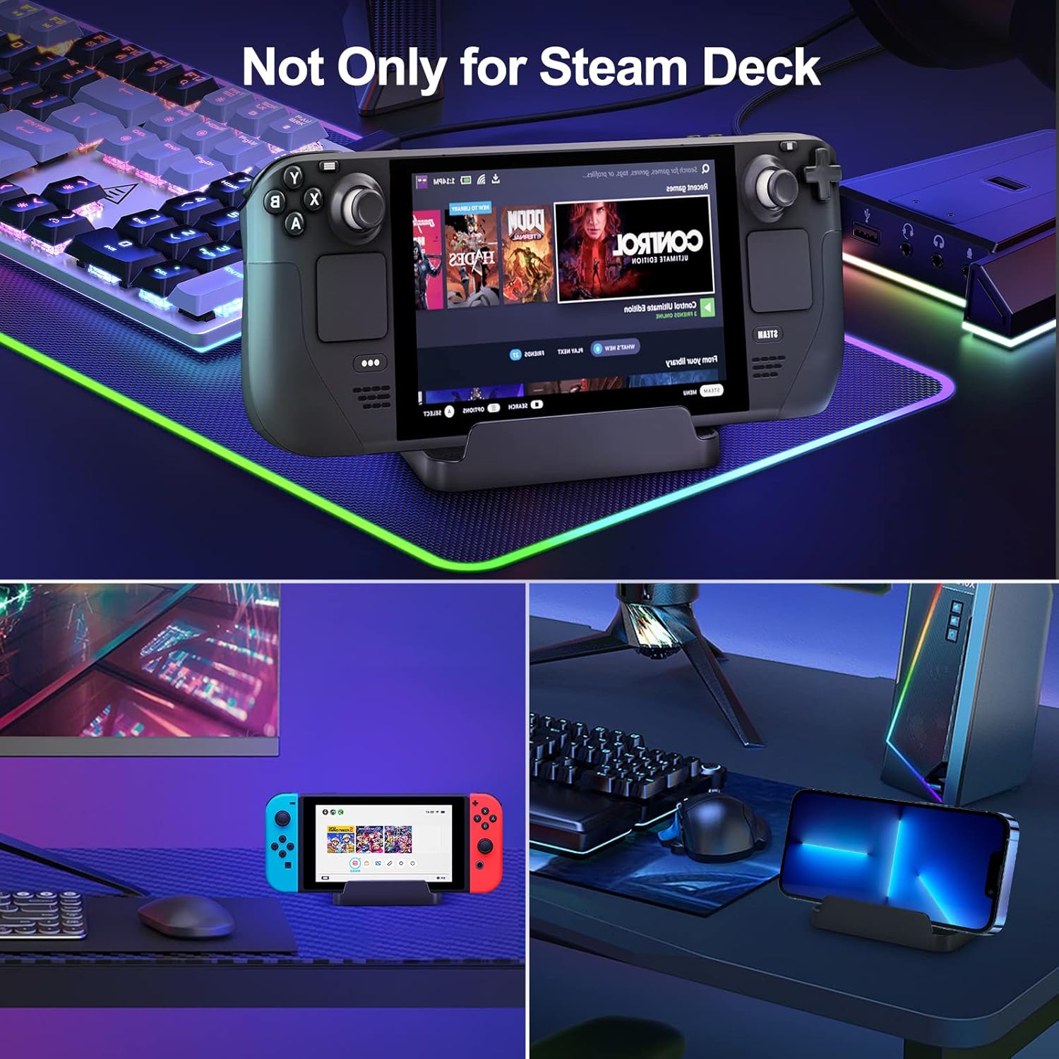 Buy now KUNSLUCK Stand Base for Steam Deck/Nintendo Switch 2, Steam Deck Stand with Anti-Slip Silicone Pad (Black) at indiglob india