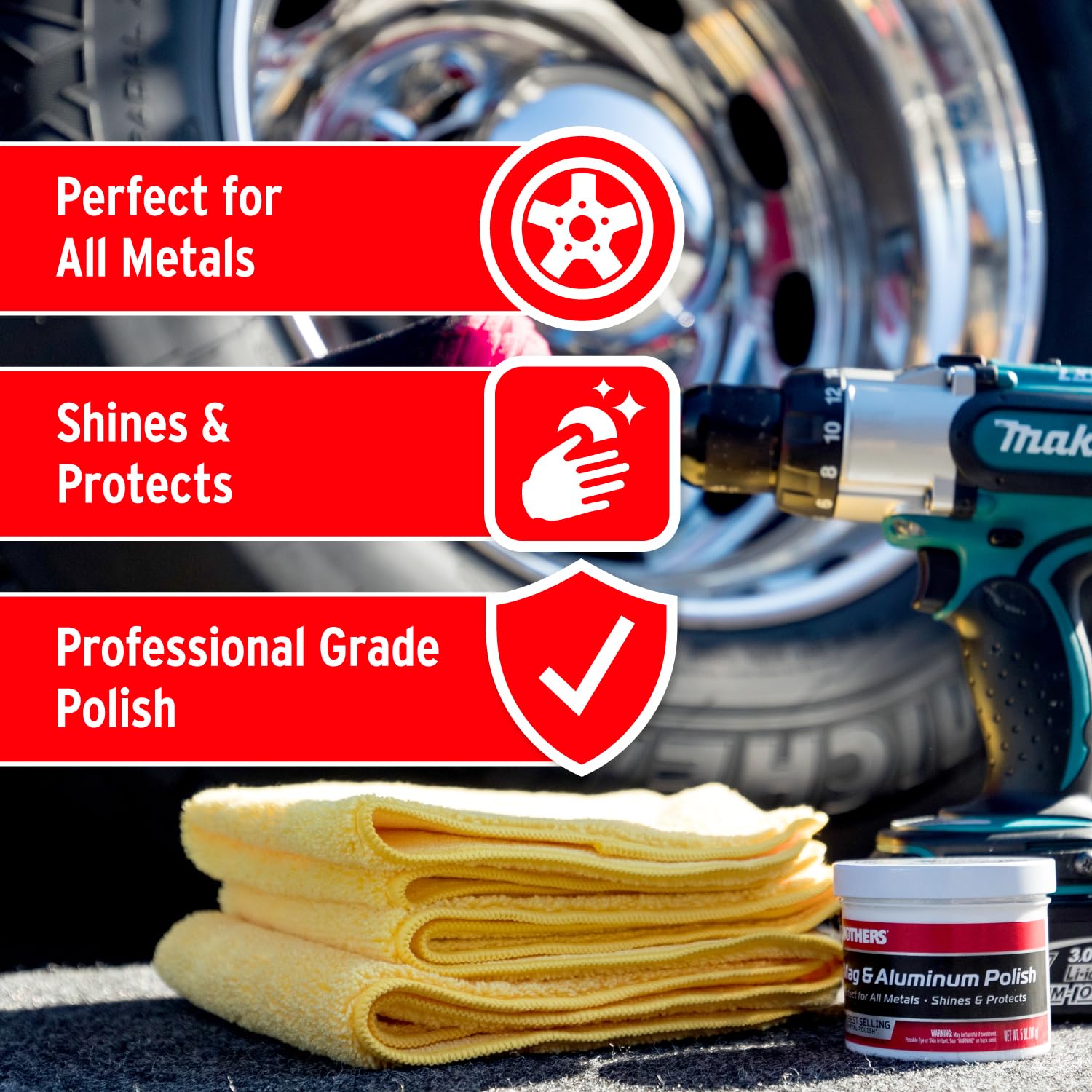 Buy now Mothers Mag & Aluminum Polish, 5 oz. — Brilliant Shine, Easy to Use, For All Uncoated & Unplated Metals Including Aluminum Wheels, Stainless Steel Trim and Exhaust Tips, Brass & More (05100) at indiglob india