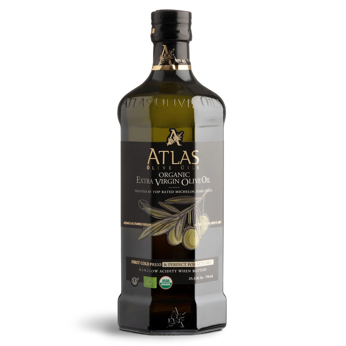 Buy now Atlas 750 mL Organic Cold Press Extra Virgin Olive Oil in Glass Bottle, Polyphenol Rich from Morocco | Newly Harvested Unprocessed from One Single Family Farm | Moroccan EVOO Trusted by Award-Winning Chefs at indiglob india