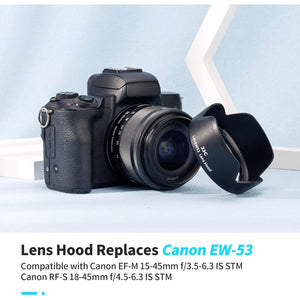 JJC Camera Lens Hood Shade for Canon EF-M 15-45mm f/3.5-6.3 is STM & RF-S 18-45mm f/4.5-6.3 is STM Lens on Canon EOS R100 R50 M50 M50 Mark II M5 M6 M6 Mark II M200 M100 Replaces Canon EW-53 Hood