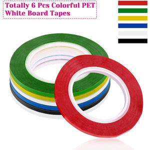 cridoz 6 Rolls 1/8 Whiteboard Tape Thin White Board Tape Lines Pinstripe Dry Erase Art Tape Graphic Chart Grid Electrical Tape, 108 Feet Per Roll