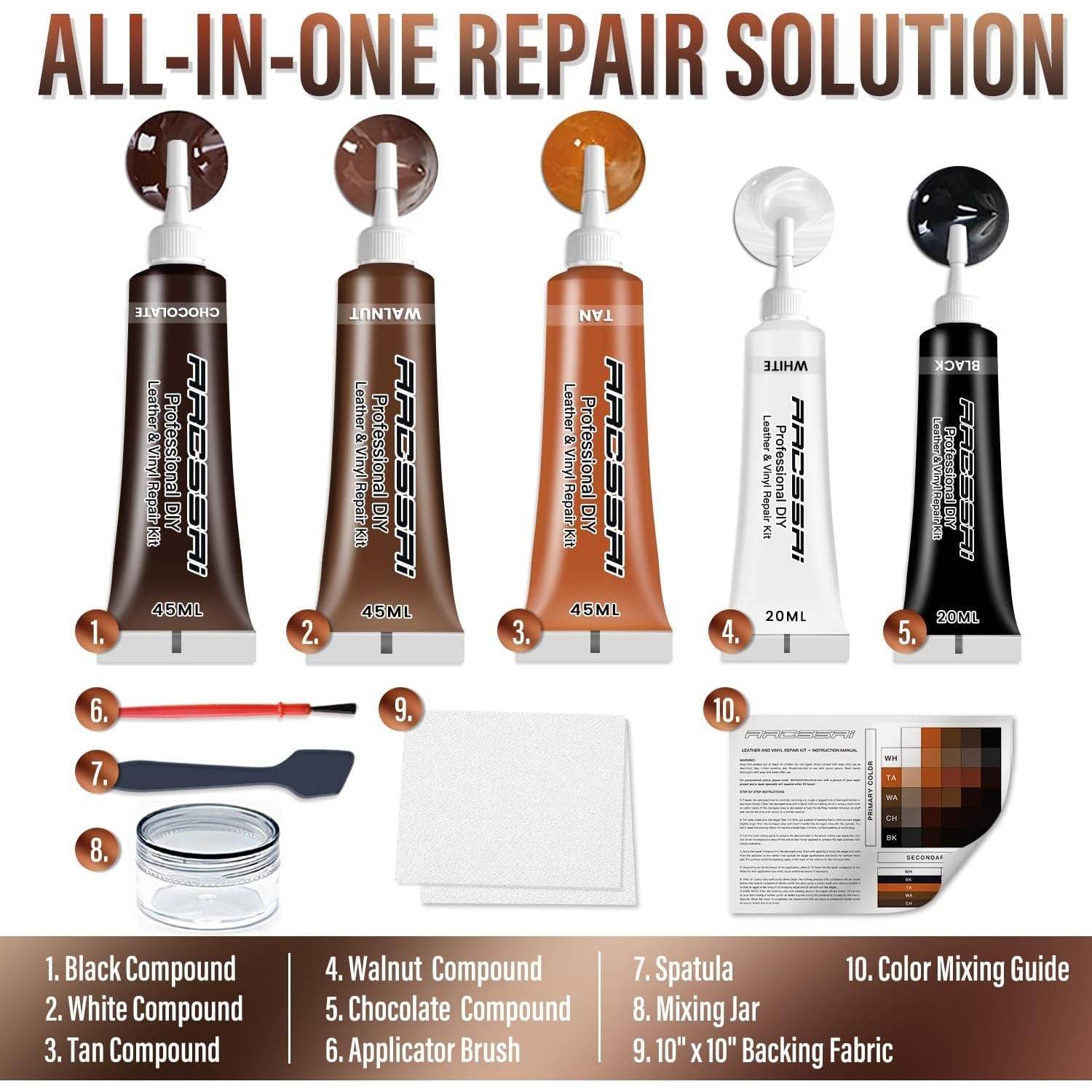 ARCSSAI ARCSSAL Brown Leather Repair Kit for Furniture, Leather Couch Repair Kit for Sofa, Jacket, Car Seats and Purse with Super Easy Instructions, Restores Any Material, Bonded, Pleather, Genuine - My Store