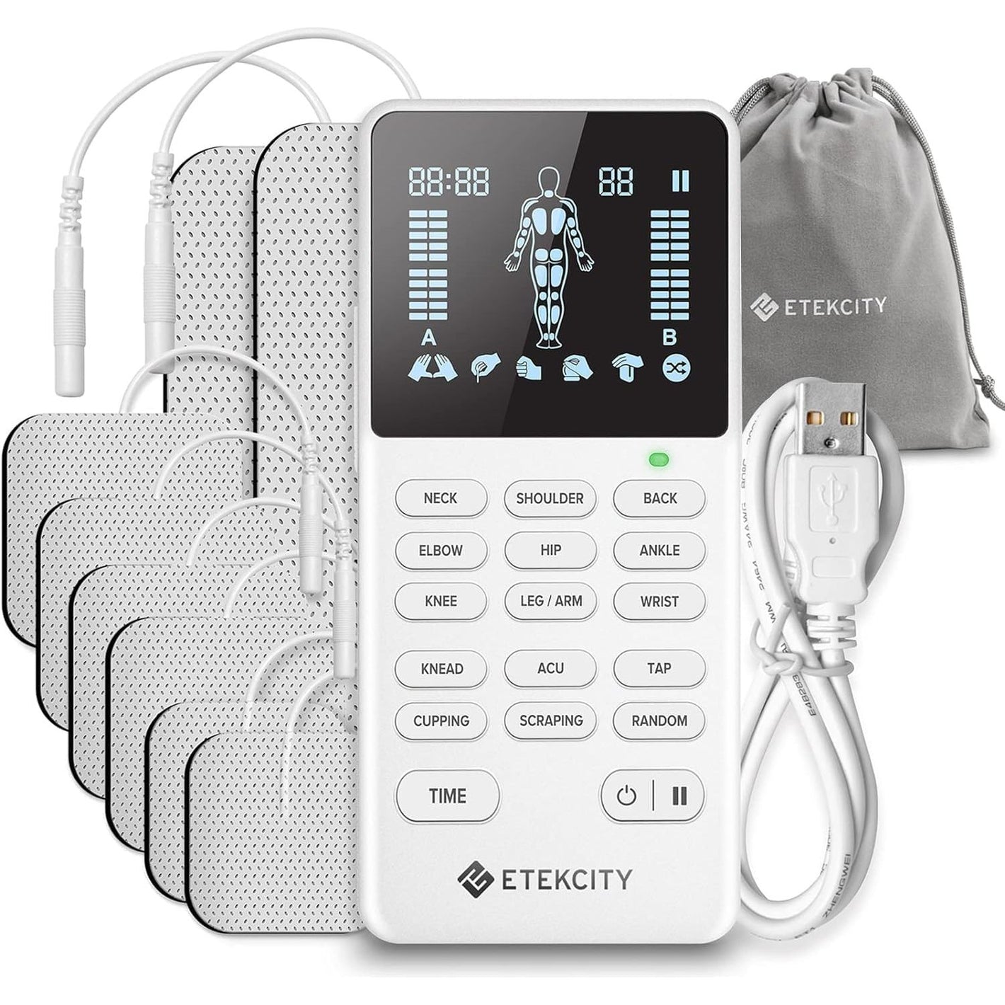 Etekcity 4-Channel Rechargeable TENS Unit – Muscle Stimulator for Drug-Free Pain Relief, After-Exercise Relaxation, Physical Therapy, 8 Electrode Pads, Back, Neck, Shoulder, Sciatica, Period Cramps