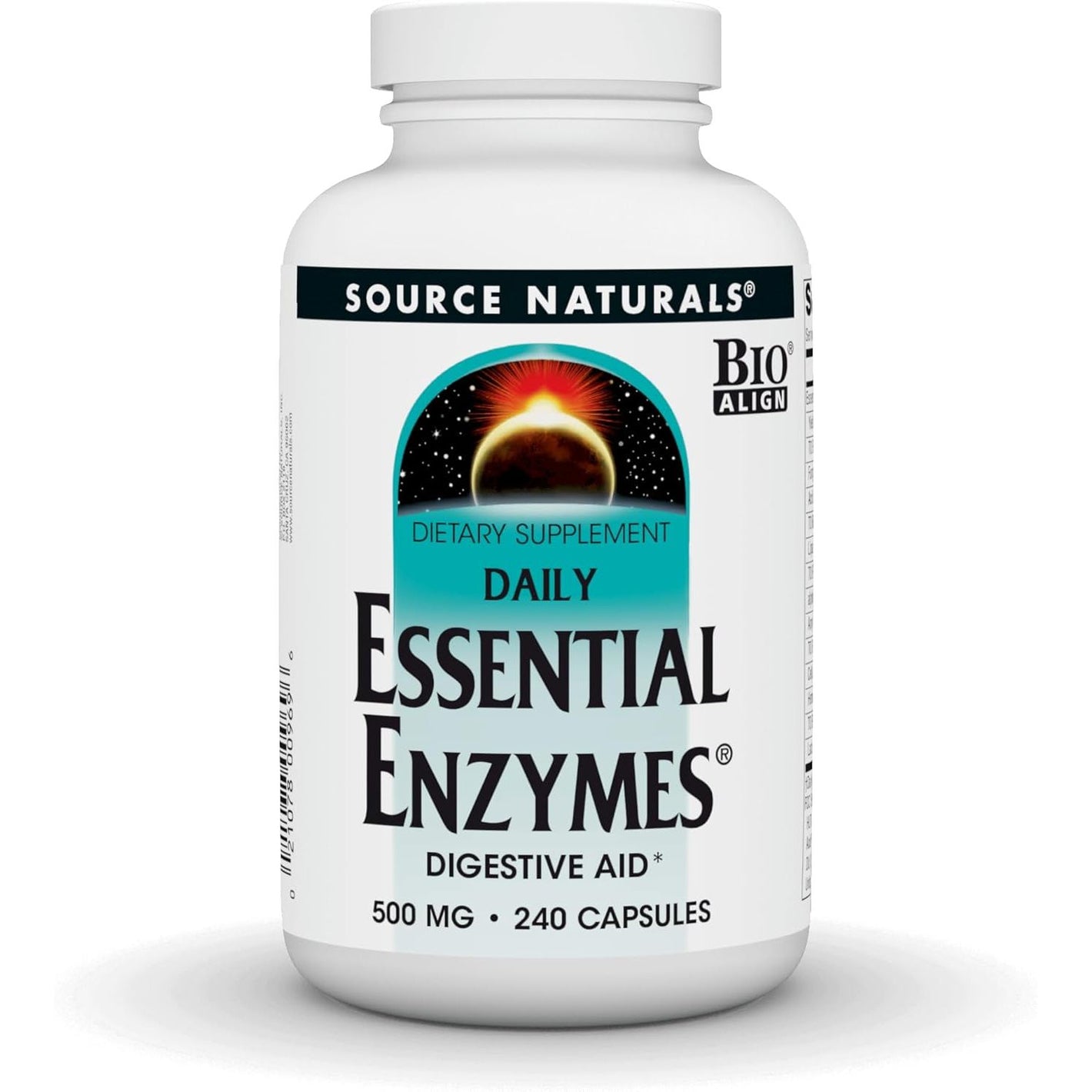 Source Naturals Essential Enzymes 500mg Bio-Aligned Multiple Enzyme Supplement Herbal Defense for Digestion, Gas, Constipation & Bloating Relief - Supports Immune System - 240 Capsules