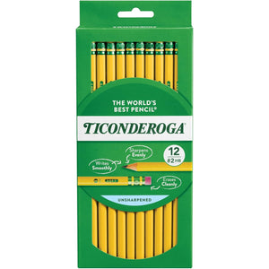 Ticonderoga Wood-Cased Pencils, Unsharpened, 2 HB Soft, Yellow, 12 Count