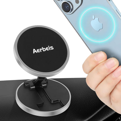 Magnetic Phone Holder for Car - Folding Car Phone Mount Adapter Dual Metal Magnetic Phone Holder Stand for Magsafe iPhone and All Android Smartphones