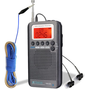 Retekess TR105 Airband Radio, Portable FM AM SW CB AIR All Band DSP Radio, with Digital Clock, Alarm, Backlight LCD, and Extend Antenna（Gray）