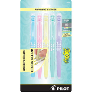 Pilot FriXion Light Pastel Erasable Highlighters, Chisel Tip, Pack of 5, Blue, Pink, Yellow, Green & Purple Aesthetic Highlighters - Ideal for School, Journaling, and Office Use