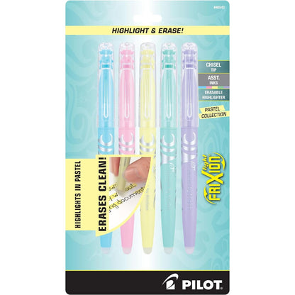 Pilot FriXion Light Pastel Erasable Highlighters, Chisel Tip, Pack of 5, Blue, Pink, Yellow, Green & Purple Aesthetic Highlighters - Ideal for School, Journaling, and Office Use