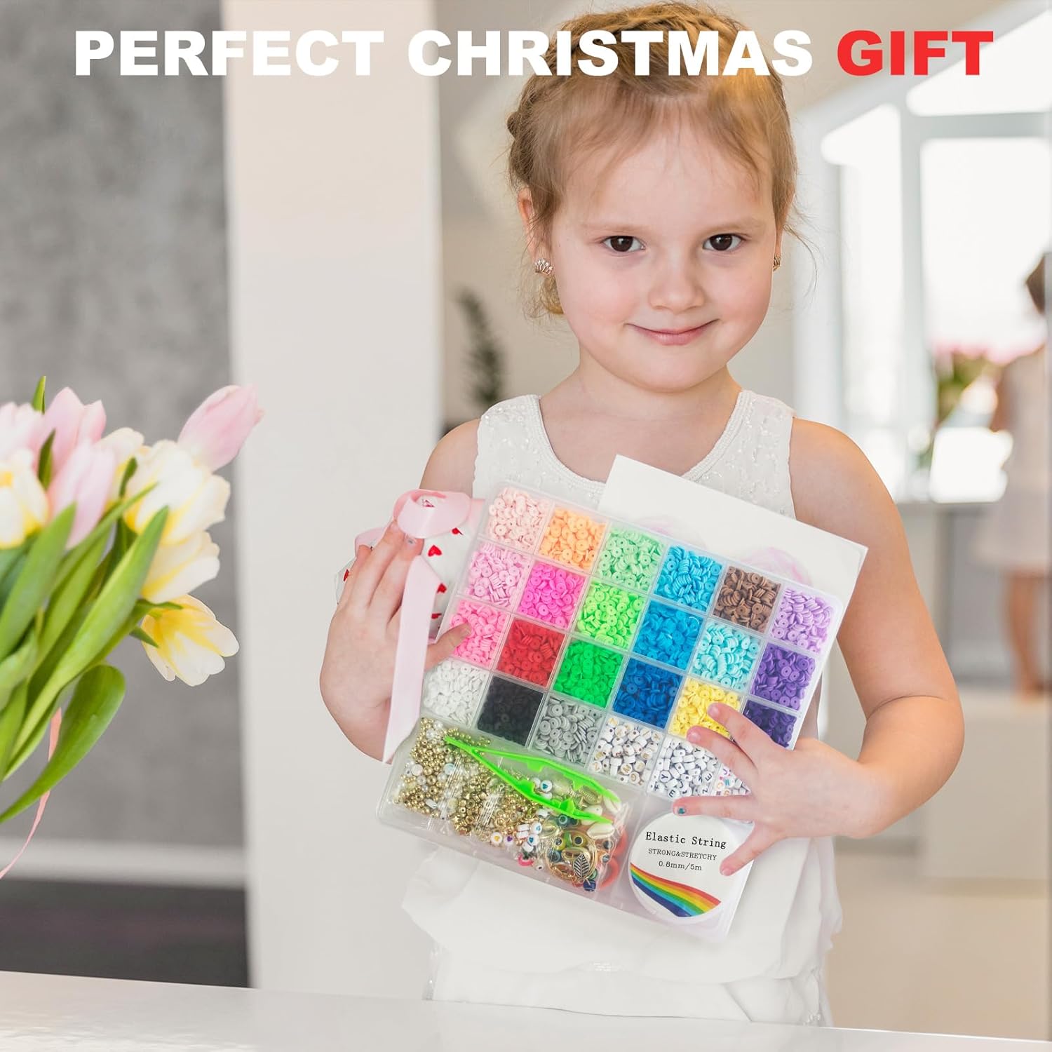 Buy now Redtwo 6200 Pcs Clay Beads Bracelet Making Kit, Flat Round Polymer Heishi Friendship Bracelet Jewelry Kit with Charms and Elastic Strings for Girls 8-12 Gifts for Kids at indiglob india