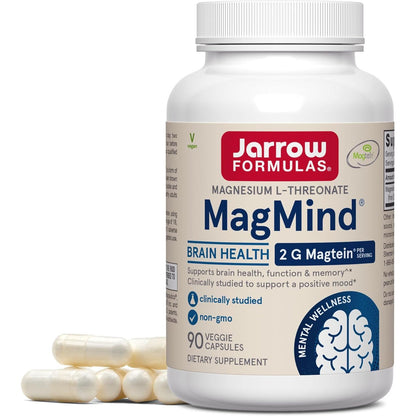 Jarrow Formulas MagMind - 90 Capsules - Includes Magnesium L-Threonate (Magtein) - Supports Brain Health & Function - 30 Servings