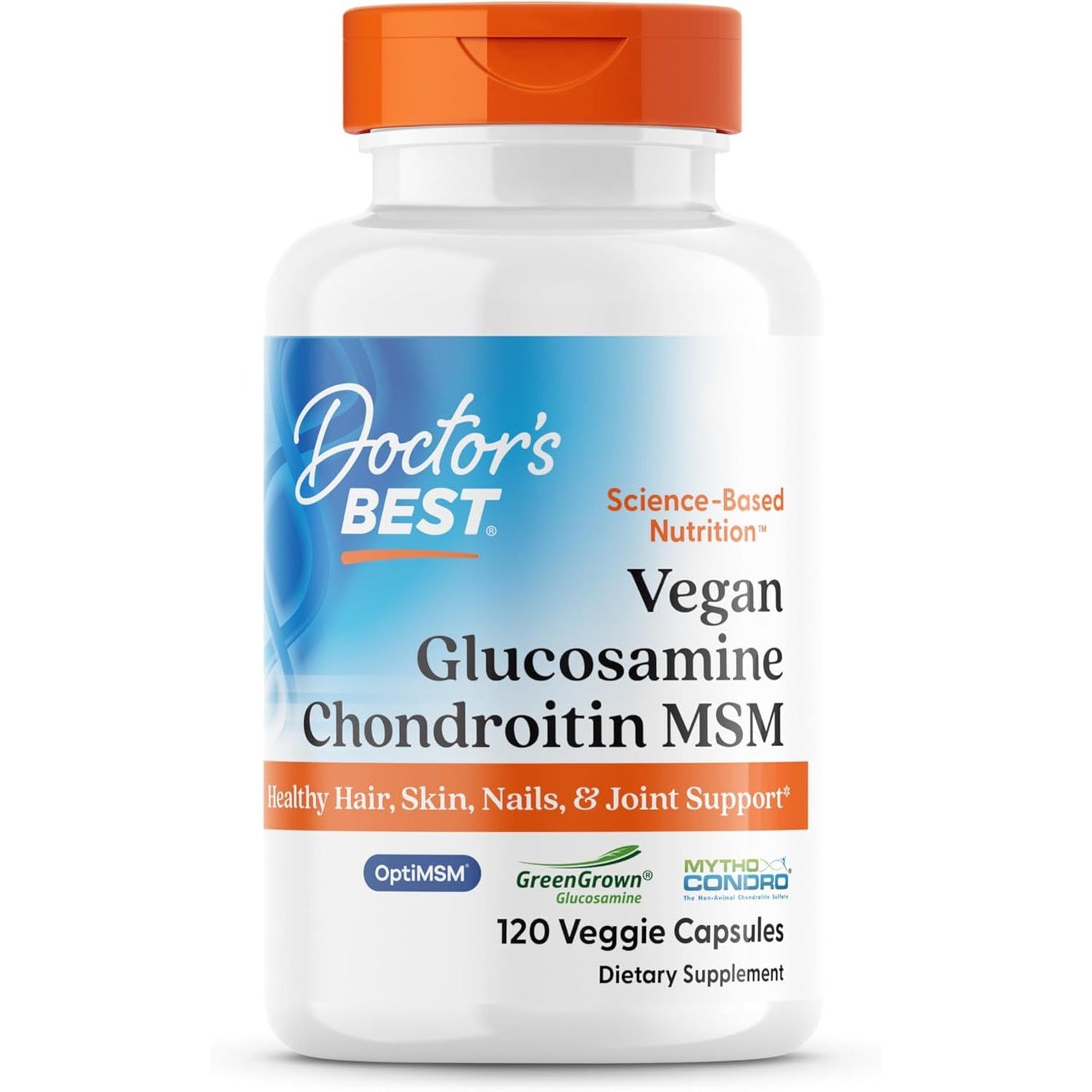 Doctors BEST Vegan Glucosamine Chondroitin MSM, Healthy Hair, Skin, Nails, & Joint Support, Non-GMO, Gluten Free, Soy Free, Vegan 120 Veggie Capsules
