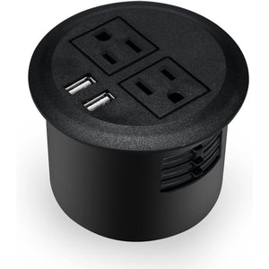 Kungfuking Desktop Power Grommet Power Outlet Socket Desk Data Center 2 Outlet with 2 USB Ports with 10 FT Extension Cord Black