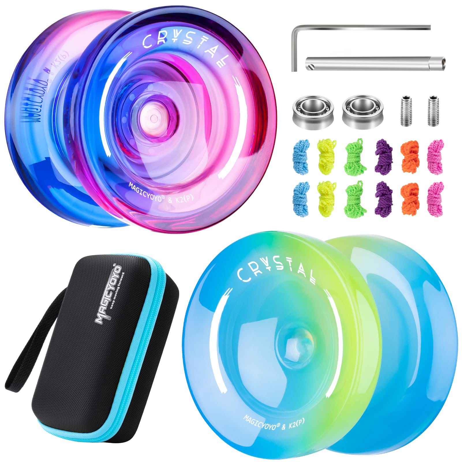 Buy now MAGICYOYO K2 Plus Crystal Orange Yoyo, Professional Fingerspin Trick Yo Yo for Kids/Adults, Responsive Yo-yo for Beginner, Replacement Unresponsive Bearing with 6 Yo yo Strings+Bearing Remover K2 Purple Pink + Blue Yellow at indiglob india